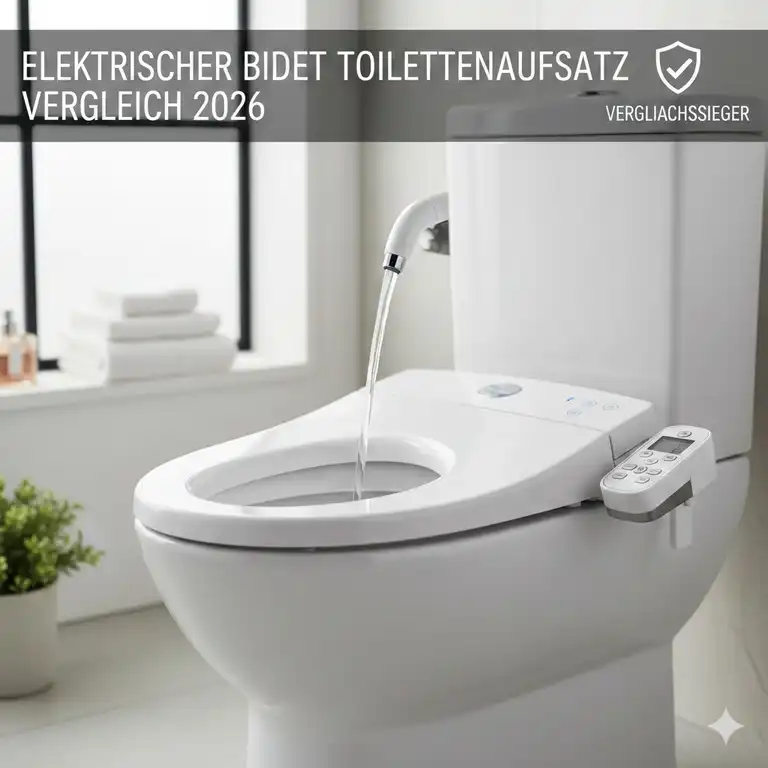 Elektrischer Bidet Toilettenaufsatz Vergleich 2026 – Einbau-Modell mit Fernbedienung im modernen Badezimmer.
