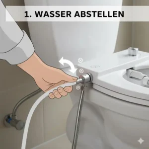 Erste Schritte der Installation: Das Absperren des Wassers vor dem Anbringen des Bidet Aufsatz ohne Strom.