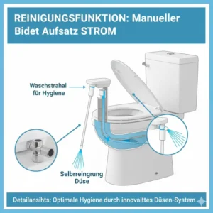 Detailansicht der selbstreinigenden Düse und Funktionsweise des manueller bidet aufsatz ohne strom test 2026.