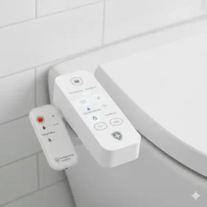 Clear bidet toilettenaufsatz antibakteriell test control panel for settings and user functions.