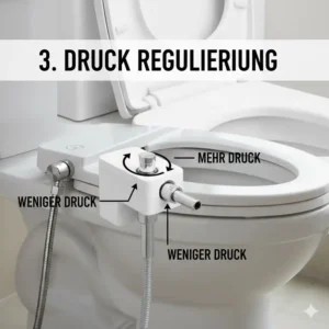 Der Kontrollknopf zur stufenlosen Regulierung des Wasserdrucks beim Bidet Aufsatz ohne Strom.