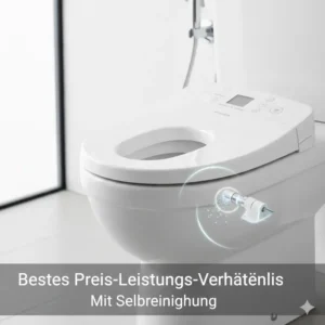 Detailaufnahme der Warmlufttrockner-Düse eines hochwertigen Bidet Toilettenaufsatzes mit Warmwasser.