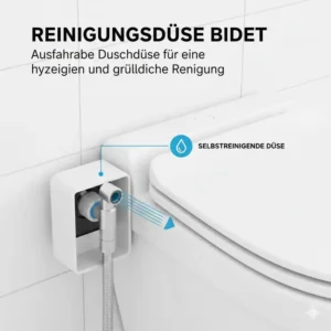 Darstellung der selbstreinigenden Düse (Warmluft- oder Wasserstrahl) des bidet toilettenaufsatz mit heizung test.