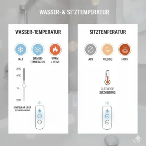Übersicht der Wassertemperatur-Optionen, relevant für den Bidet Aufsatz mit Fernbedienung Test.
