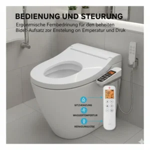 Die Fernbedienung oder das seitliche Bedienpanel des bidet toilettenaufsatz mit heizung test zur Einstellung von Druck und Temperatur.