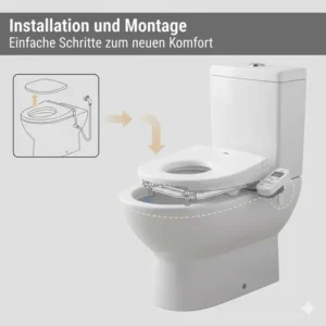 Einfache Installation und Montage des elektrischen Bidet-Toilettenaufsatzes auf einer Standardtoilette.