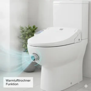 Detailaufnahme der Warmlufttrockner-Düse eines hochwertigen Bidet Toilettenaufsatzes mit Warmwasser.