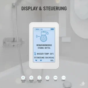 Digitales Display, das den gewählten Modus im Bidet Aufsatz mit Fernbedienung Test anzeigt.