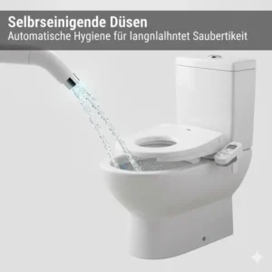 Die automatische Selbstreinigungsfunktion der Düsen für verbesserte Hygiene beim Bidet-WC-Aufsatz.