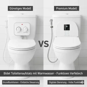 Günstiger Bidet Toilettenaufsatz mit Warmwasser im Vergleich zu Premiummodellen.