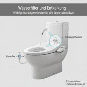 Wichtige Wartungsmerkmale wie Wasserfilter und Entkalkungsfunktion für eine lange Lebensdauer.