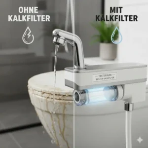Darstellung von Kalkablagerungen in einer Badewanne oder Toilette, die einen Bidet Aufsatz Kalkfilter Test notwendig machen.
