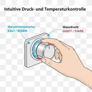 Der intuitive Drehknopf zur Bidet Aufsatz mit zwei Düsen Test-Steuerung für Druck und Wasserwärme.