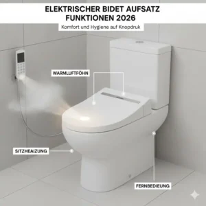 Funktionen des elektrischen bidet aufsatz beste modelle im vergleich 2026: Sitzheizung, Warmluftföhn und Fernbedienung.