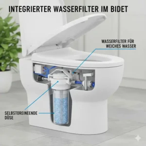 Detailansicht der Filtertechnologie aus dem Bidet Toilettenaufsatz weiches Wasser Test.