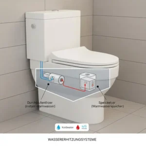 Bidet Toilettenaufsatz Damenreinigung Vergleich: Schematische Darstellung der Warmwasserbereitung (Durchlauferhitzer) für eine konstante Wassertemperatur.