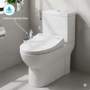 Illustration der selbstreinigenden Düsen beim bidet toilettenaufsatz mit lufttrockner.