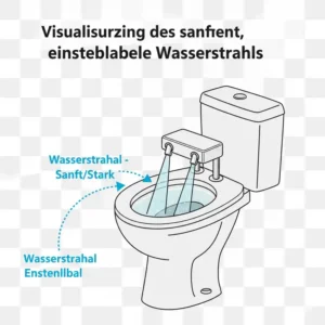 Visualisierung des sanften, einstellbaren Wasserstrahls beim Bidet Aufsatz mit zwei Düsen Test.