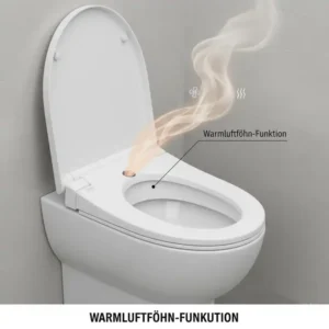 Bidet Toilettenaufsatz Damenreinigung Vergleich: Visualisierung des integrierten Warmluftföhns zur sanften Trocknung nach dem Reinigungsvorgang.