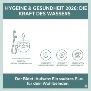 Illustration der gesundheitlichen Vorteile und Reinigungskraft beim bidet aufsatz trend deutschland 2026.