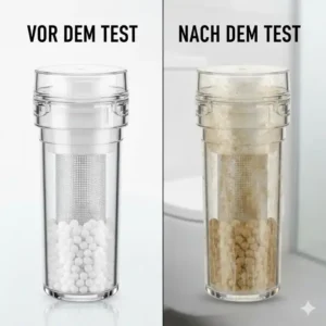 Der Kalkfilter nach dem Bidet Aufsatz Kalkfilter Test zum Vergleich der Verfärbung.