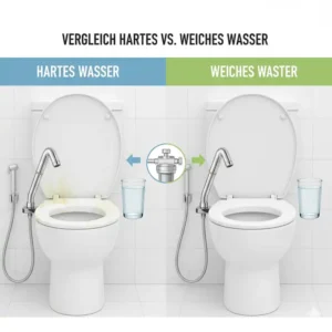 Grafischer Vergleich der Wasserqualität im Bidet Toilettenaufsatz weiches Wasser Test.