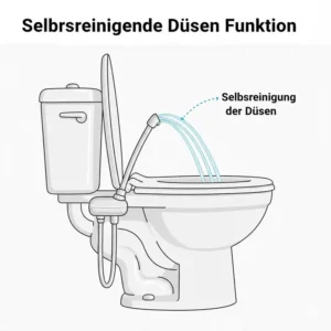 Darstellung der Selbstreinigungsfunktion der Düsen, ein wichtiges Kriterium im Bidet Aufsatz mit zwei Düsen Test.