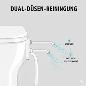 Illustration showing the dual spray functions of a bidet toilettenaufsatz gründliche reinigung test unit.