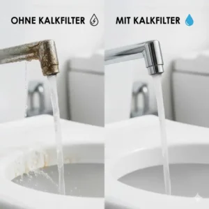 Direkter Vergleich: Eine kalkfreie Bidet-Düse (mit Kalkfilter) vs. eine verkalkte Düse, als Ergebnis des Tests.