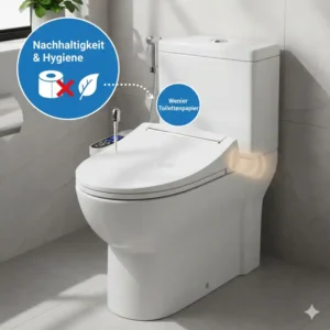 Papierloses Reinigen und Nachhaltigkeit durch einen bidet toilettenaufsatz mit lufttrockner.