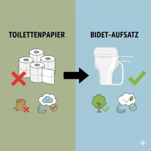 Sustainability benefits and paper savings of using a bidet toilettenaufsatz gründliche reinigung test attachment.