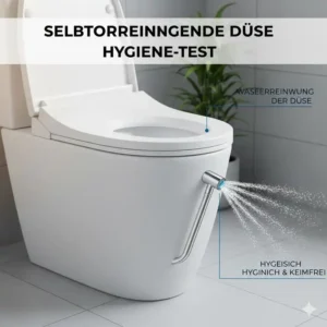 Selbstreinigende Düsen sorgen für Hygiene beim Bidet Toilettenaufsatz weiches Wasser Test.
