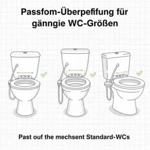 Der Bidet Aufsatz mit zwei Düsen Test zeigt die Kompatibilität mit verschiedenen WC-Sitz-Größen.