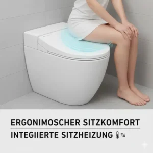 Bidet Toilettenaufsatz Damenreinigung Vergleich: Darstellung des Sitzkomforts und der Funktion der beheizten Sitzfläche für zusätzliche Behaglichkeit.
