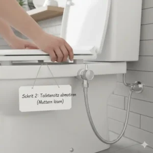 Den WC-Sitz abnehmen für die bidet aufsatz installation ohne werkzeug.
