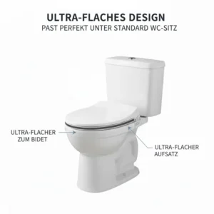 Seitenansicht zeigt das flache Design vom bidet toilettenaufsatz kompatibel mit standard wc unter dem Sitz.
