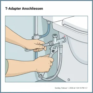 Anschluss des T-Adapters als Teil der bidet aufsatz installation anleitung.