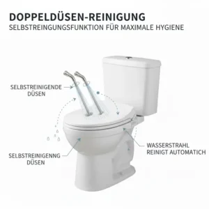 Detail der Selbstreinigungsfunktion beim bidet toilettenaufsatz kompatibel mit standard wc für maximale Hygiene.