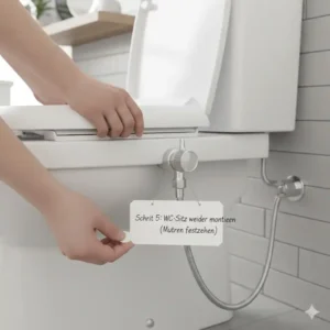 WC-Sitz wieder fixieren nach der bidet aufsatz installation ohne werkzeug.