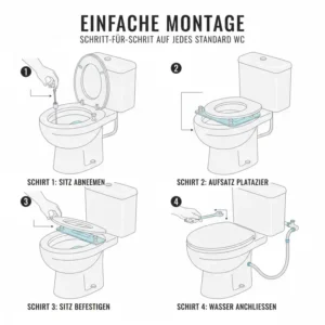 Einfache Schritt-für-Schritt Montageanleitung für einen bidet toilettenaufsatz kompatibel mit standard wc.