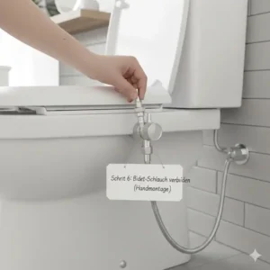 Schlauchanschluss per Hand bei der bidet aufsatz installation ohne werkzeug.