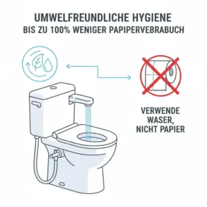 Infografik zur Papierersparnis durch einen bidet toilettenaufsatz kompatibel mit standard wc auf der Toilette.