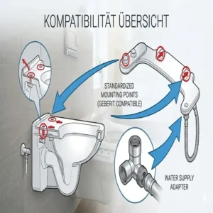 Technische Zeichnung für den bidet toilettenaufsatz kompatibel mit geberit und dessen Montagepunkte.