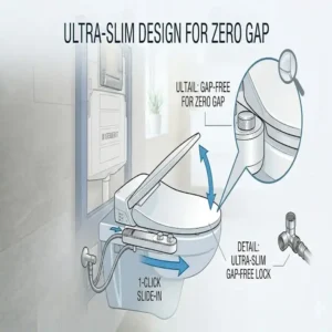 Die flache Bauweise zeigt, dass der bidet toilettenaufsatz kompatibel mit geberit ohne Lücke passt.