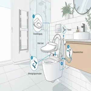Illustration der universellen Passform: Ein bidet aufsatz für wandhängendes wc passt auf die meisten Standardmodelle.