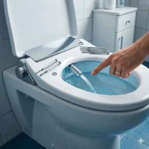 Bidet Aufsatz Problem Lösung Wasseraustritt: Suche nach der undichten Stelle am Gehäuse der Bidet-Düse.