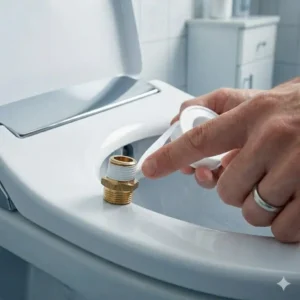 Bidet Aufsatz Problem Lösung Wasseraustritt: Abdichten der Gewinde mit Teflonband für eine wasserfeste Montage.