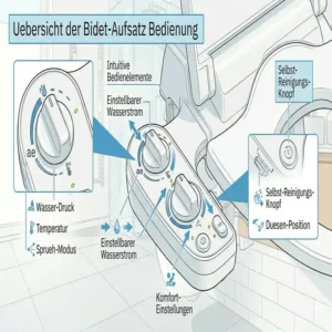 Die intuitiven Bedienelemente zur Wasserdruckkontrolle am bidet aufsatz für wandhängendes wc.
