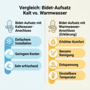Infografik zur Erklärung der Vorteile eines Bidet Aufsatzes mit Warmwasser Anschluss gegenüber Kaltwasser-Modellen.