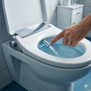 Bidet Aufsatz Problem Lösung Wasseraustritt: Erfolgreicher Test des Wasserstrahls nach Abschluss der Reparaturarbeiten.